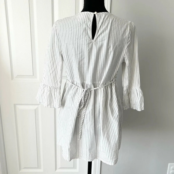 Isabel Maternity Floral Embroidery Pinstripes Bell  Sleeves Top - Picture 3 of 15